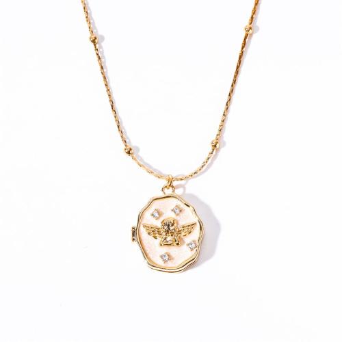Cubic Zircon Micro Pave Brass Necklace, with 5cm extender chain, plated, micro pave cubic zirconia & for woman & enamel, golden cm 