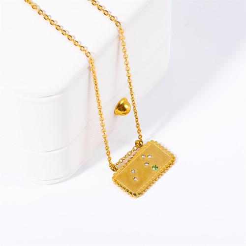Titanium Steel Jewelry Necklace, with 5cm extender chain, Vacuum Ion Plating & micro pave cubic zirconia & for woman, golden cm 