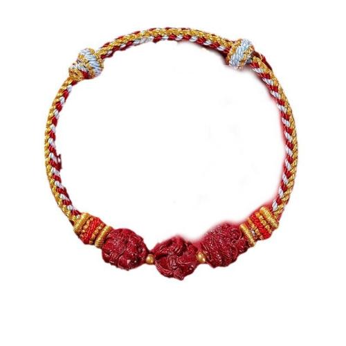 Cotton Cord Bracelet, with Cinnabar, Chinese Zodiac, braided & for woman Approx 6-8 Inch [