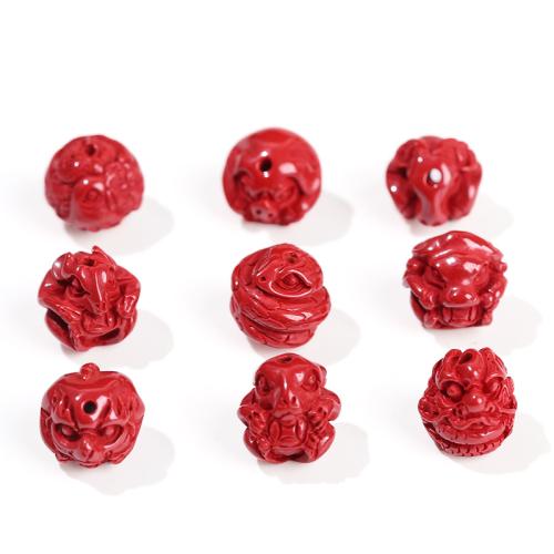 Perles cinabre, Zodiaque chinois, gravé, envoyé au hasard & DIY, beads length 10-11mm, Vendu par PC