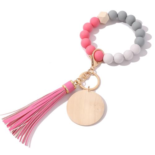 Silicone Key Chain, with Wood & Zinc Alloy, Unisex 