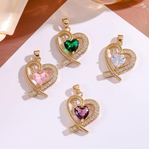 Cubic Zirconia Micro Pave Brass Pendant, with Crystal, Heart, gold color plated, fashion jewelry & DIY & micro pave cubic zirconia 