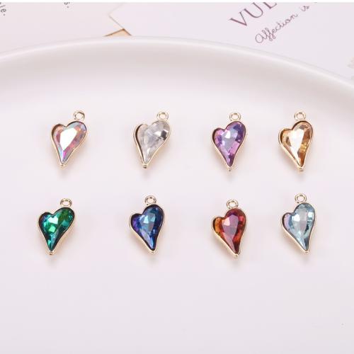 Brass Heart Pendants, with Crystal, gold color plated, fashion jewelry & DIY 