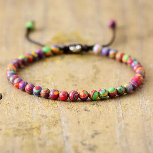 Gemstone Bracelets, Natural Stone, with Knot Cord, with 6cm extender chain, Round, Adjustable & fashion jewelry & Unisex nickel, lead & cadmium free, 4mm Approx 17 cm 
