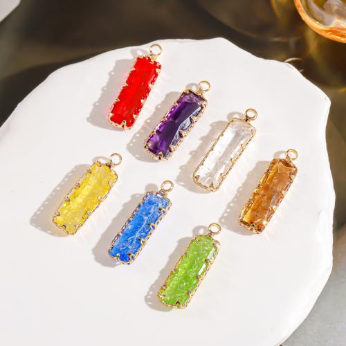 Crystal Brass Pendants, with Crystal, Rectangle, gold color plated, fashion jewelry & DIY 