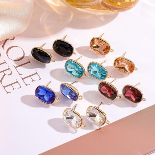Brass Earring Drop Component, with Crystal, Rectangle, gold color plated, fashion jewelry & DIY 