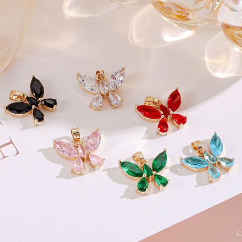 Crystal Brass Pendants, with Crystal, Butterfly, gold color plated, fashion jewelry & DIY 