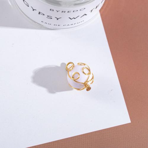 Brass Connector, with Plastic Pearl, Round, gold color plated, fashion jewelry & DIY & 1/1 loop, white 
