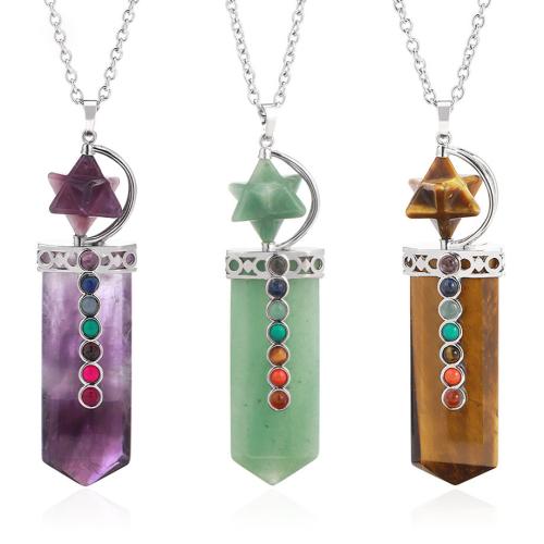 Gemstone Necklaces, Brass, with Gemstone, platinum color plated & Unisex Approx 60 cm 