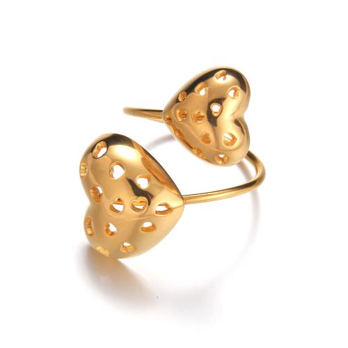 Stainless Steel Finger Ring, 304 Stainless Steel, Heart, 18K gold plated, fashion jewelry & for woman & hollow, golden 