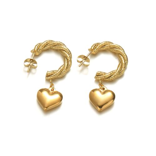 Stainless Steel Drop Earring, 304 Stainless Steel, Heart, 14K gold plated, fashion jewelry & for woman, golden 
