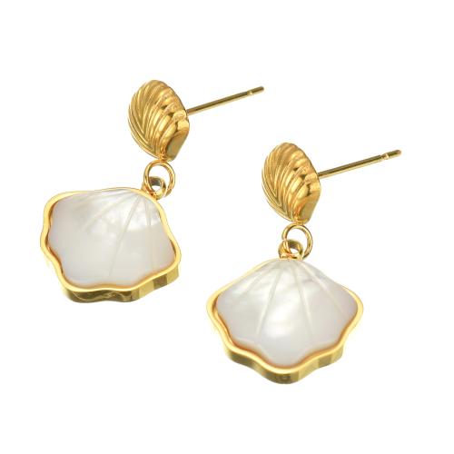 Stainless Steel Drop Earring, 304 Stainless Steel, with Shell, Shell, 18K gold plated, fashion jewelry & for woman, golden, 25mm 