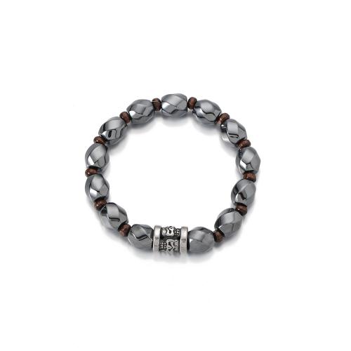 Bracelet hématite non magnétique, avec Acier inoxydable 304, bijoux de mode & pour homme Environ 18 cm, Vendu par brin
