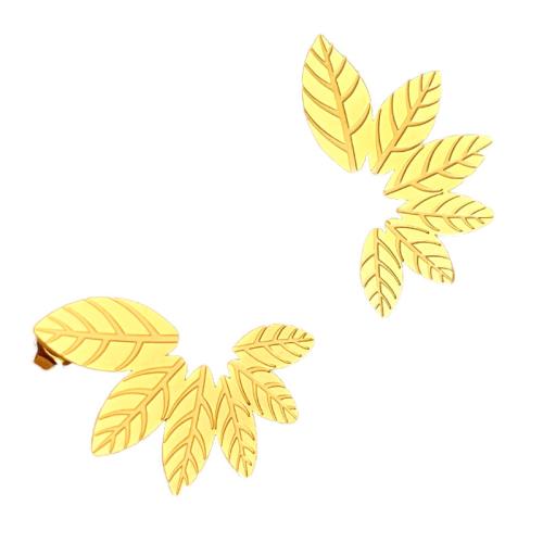 Stainless Steel Stud Earring, 304 Stainless Steel, Leaf, 18K gold plated, fashion jewelry & for woman, golden 