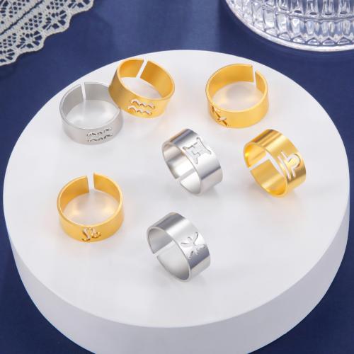 Titanium Steel Finger Ring, Zodiac symbols jewelry & Unisex width 8mm, thickness 1mm 