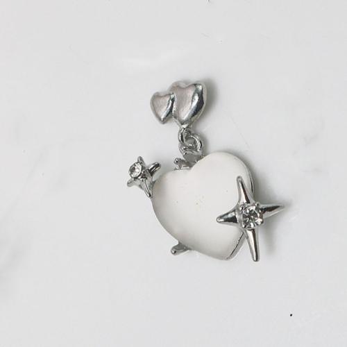 Zinc Alloy Heart Pendants, with Glass, silver color plated, DIY 