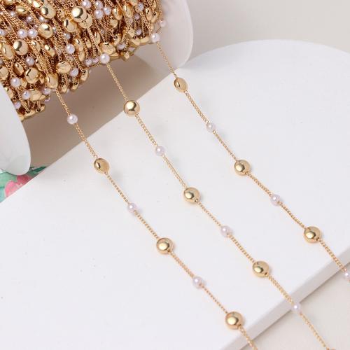 Brass Beading Chains, with Plastic Pearl, gold color plated, DIY, 0. [