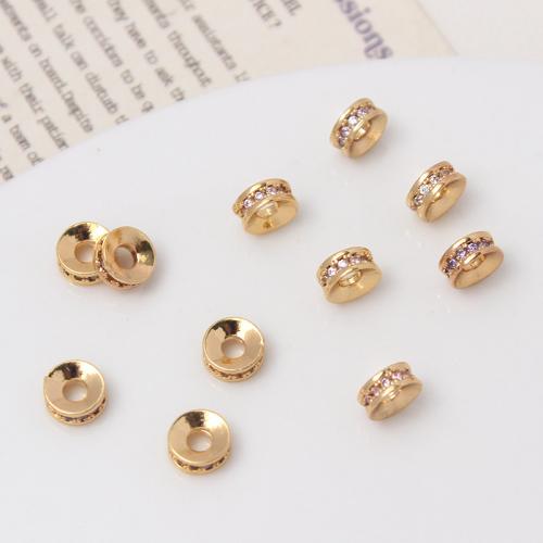Brass Spacer Beads, Round, gold color plated, DIY & micro pave cubic zirconia 6mm 
