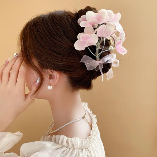 Pinces à cheveux griffes , Acrylique, avec Fleur de soie, fleur, bijoux de mode, rose Vendu par PC