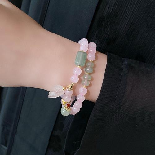 Brass Bracelets, with Natural Stone & Rose Quartz, plated, fashion jewelry, pink .5 cm 