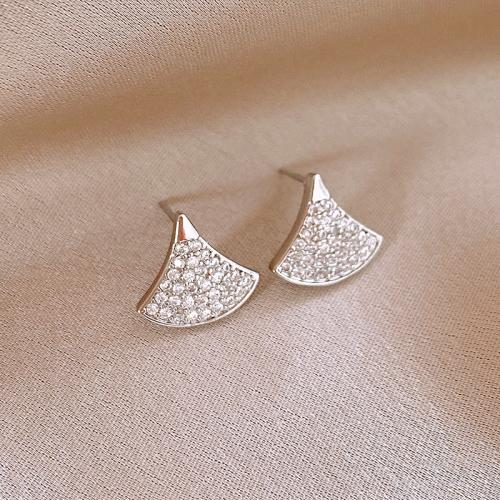 Cubic Zirconia Micro Pave Brass Earring, plated, fashion jewelry & micro pave cubic zirconia, silver color 