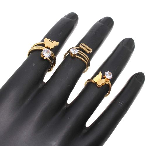 Rhinestone Stainless Steel Finger Ring, 304 Stainless Steel, plated, fashion jewelry & with rhinestone, golden, Box ring ring ring number mixed 16-20 