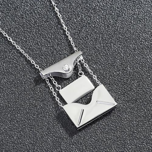 Stainless Steel Jewelry Necklace, Titanium Steel, with 5cm extender chain, plated, Unisex & micro pave cubic zirconia cm 