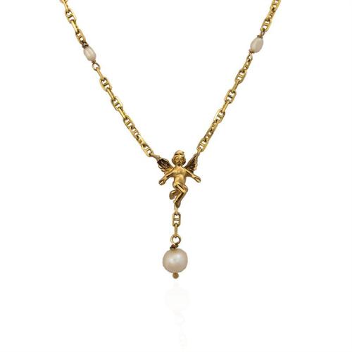 Brass Jewelry Necklace, with Plastic Pearl, plated & for woman, golden Approx 41-50 cm 