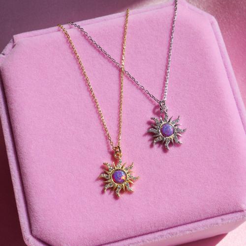 Cubic Zircon Micro Pave Brass Necklace, with Opal, plated, micro pave cubic zirconia & for woman Approx 41-50 cm 