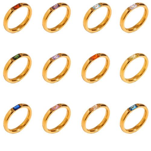Titan Stahl Fingerring, Titanstahl, plattiert, Micro pave Zirkonia & für Frau, goldfarben, Größe:7, verkauft von PC