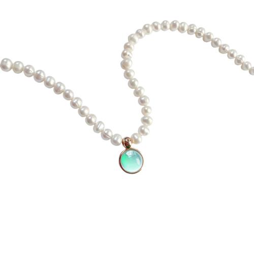 Glass Pearl Necklace, with Gemstone, with 5cm extender chain, plated, for woman m 