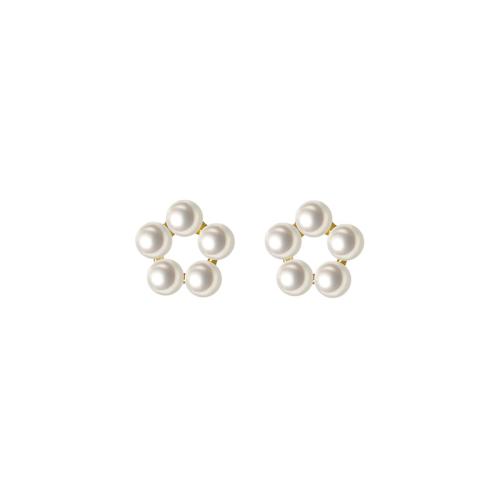 925 Sterling Silver Stud Earring, with Plastic Pearl, Flower, fashion jewelry & for woman & hollow 7mm 