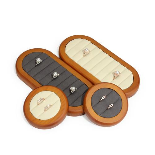 présentoir de bague en bois, Microfibre PU, avec bois, styles différents pour le choix, plus de couleurs à choisir, Vendu par PC[