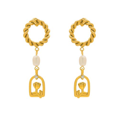 Edelstahl Tropfen Ohrring, 304 Edelstahl, mit Kunststoff Perlen, 18K vergoldet, Modeschmuck & für Frau, goldfarben, verkauft von Paar