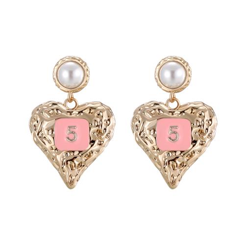 Messing Tropfen Ohrring, mit Kunststoff Perlen, Herz, plattiert, Modeschmuck & für Frau, keine, 37x24mm, verkauft von Paar