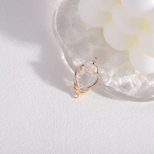 Crystal Brass Connector, with Crystal, Heart, gold color plated, fashion jewelry & DIY & 1/1 loop 