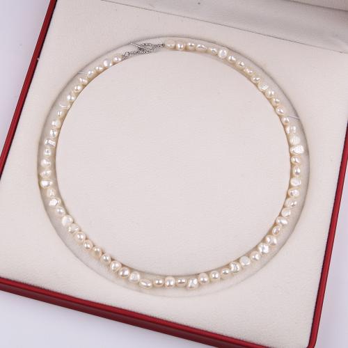 Natural Freshwater Pearl Necklace, with Zinc Alloy, Keshi, silver color plated, fashion jewelry & Unisex, white, Length about 7-8mm Approx 31-40 cm 