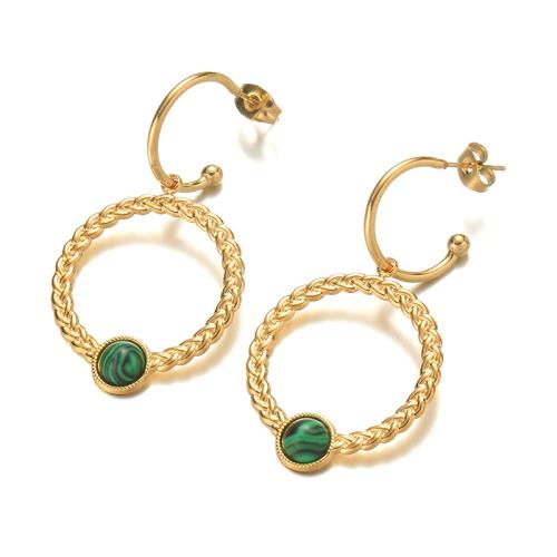 Stainless Steel Drop Earring, 304 Stainless Steel, with Malachite, fashion jewelry & for woman, golden 