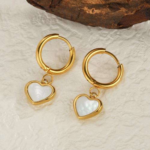 Fashion Stainless Steel Jewelry Sets, 304 Stainless Steel, with Shell, Heart, 18K gold plated, fashion jewelry & for woman, golden 