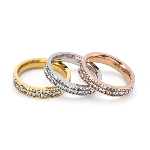 Нержавеющая сталь Rhinestone палец кольцо, Нержавеющая сталь 304, разный размер для выбора & Женский & со стразами, Много цветов для выбора, width 4mm, продается PC