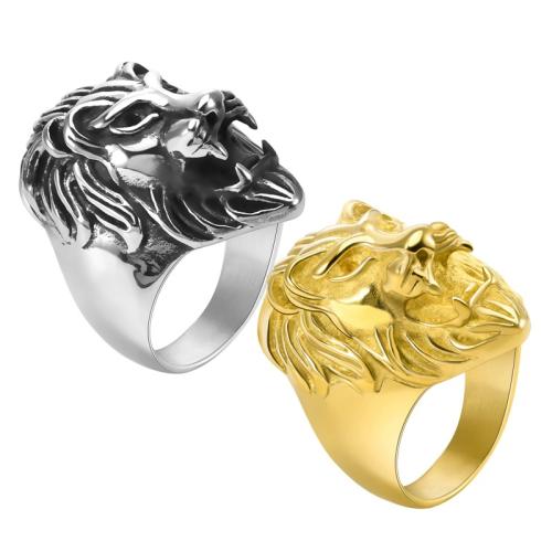 Stainless Steel Finger Ring, 304 Stainless Steel, Lion, polished, fashion jewelry & for man 