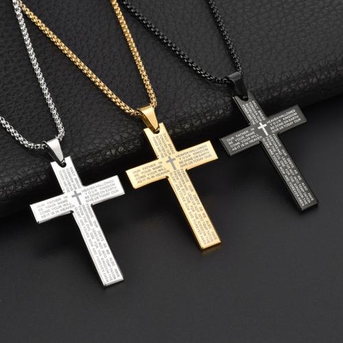 Stainless Steel Sweater Chain Necklace, 304 Stainless Steel, Cross, Vacuum Ion Plating, fashion jewelry & Unisex 50mm Approx 60 cm 