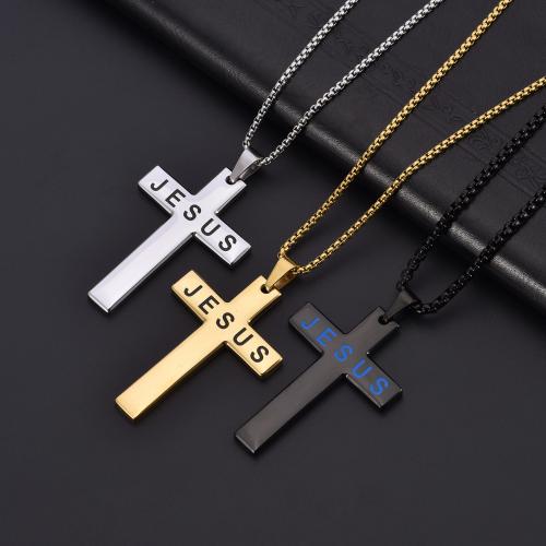 Stainless Steel Sweater Chain Necklace, 304 Stainless Steel, Cross, Vacuum Ion Plating, fashion jewelry & Unisex Approx 60 cm 