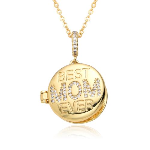 Brass Locket Necklace, gold color plated, Mother Day Jewelry & micro pave cubic zirconia 