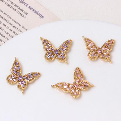 Cubic Zirconia Micro Pave Brass Connector, Butterfly, plated, DIY & micro pave cubic zirconia & 1/1 loop 
