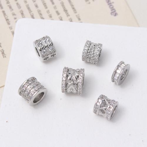 Cubic Zirconia Micro Pave Brass Beads, silver color plated, DIY & micro pave cubic zirconia 