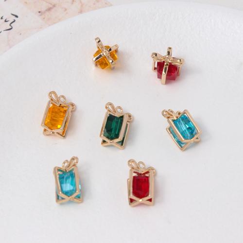 Crystal Brass Pendants, with Crystal, gift shape, gold color plated, DIY 