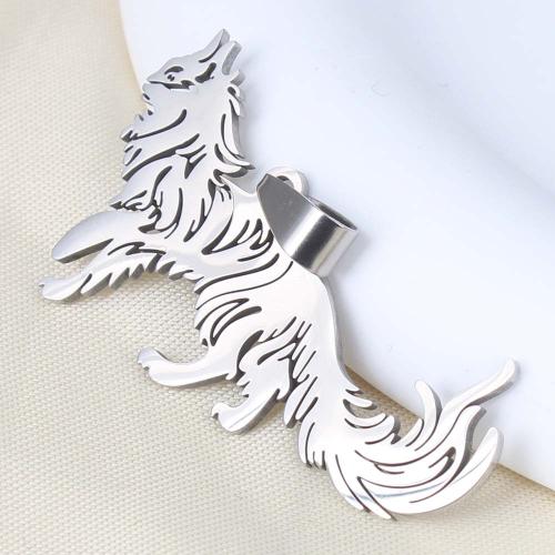 Stainless Steel Animal Pendants, 201 Stainless Steel, Wolf, plated, DIY, silver color 