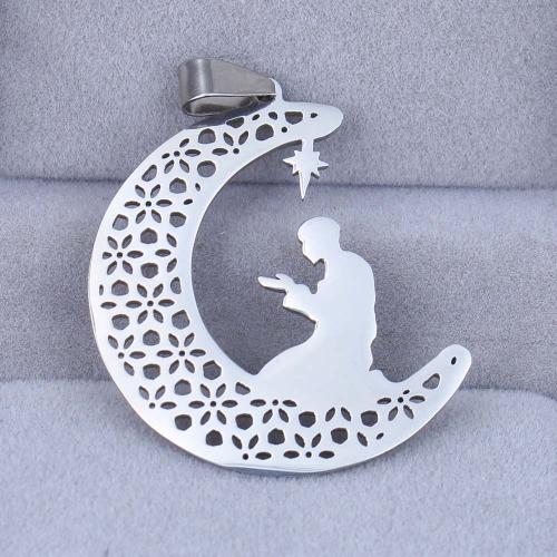 Stainless Steel Hollow Pendant, 201 Stainless Steel, Moon, plated, DIY, silver color [