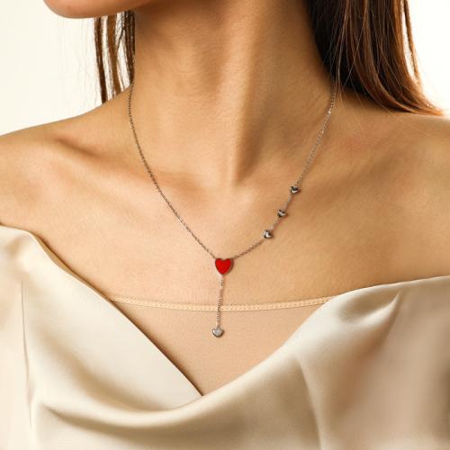 Stainless Steel Jewelry Necklace, 304 Stainless Steel, with 65mm extender chain, Heart, plated, fashion jewelry & enamel mm 
